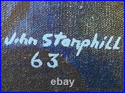 Antique Mid Century Modern Expressionist Oil Painting, Man & Cat Stanphill