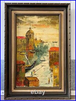 Antique Mid Century Modern Italian Impressionist Seascape Oil Painting SIGNED