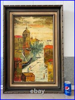 Antique Mid Century Modern Italian Impressionist Seascape Oil Painting SIGNED