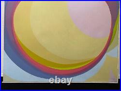 Antique Mid Century Modern Vintage Hard Edge Abstract Oil Painting 1972