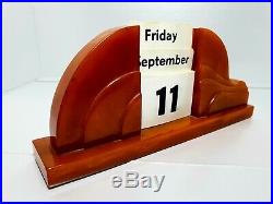 Antique Old Carvacraft Amber Bakelite Catalin Desk Date Calendar Veined Block