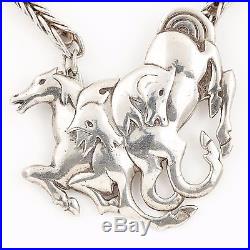 Antique Vintage Deco Sterling Silver Mid Century Retro Horse Equestrian Necklace