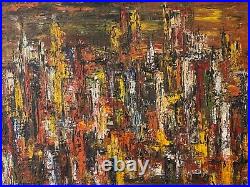 Antique Vintage Mid Century Modern Abstract Cityscape Oil Painting, 1960s