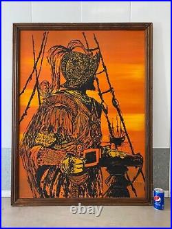Antique Vintage Mid Century Modern Abstract Conquistador Knight Oil Painting