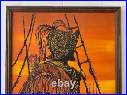 Antique Vintage Mid Century Modern Abstract Conquistador Knight Oil Painting