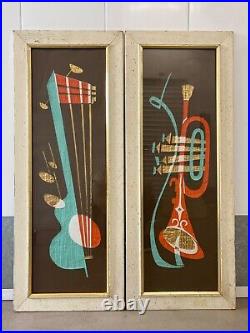Antique Vintage Mid Century Modern Abstract Cubist Music Paintings (2), 1950s