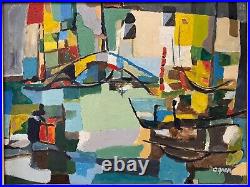 Antique Vintage Mid Century Modern Abstract Cubist Oil Painting Ogren, 50s