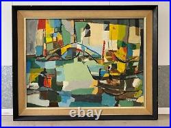 Antique Vintage Mid Century Modern Abstract Cubist Oil Painting Ogren, 50s