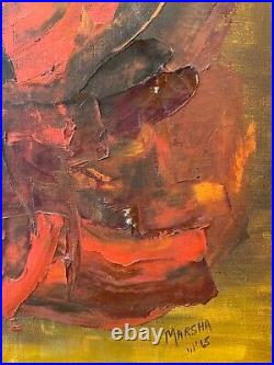 Antique Vintage Mid Century Modern Abstract Expressionist Oil Painting, 1965