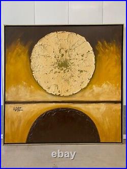 Antique Vintage Mid Century Modern Abstract Oil Painting, Eclipse 1960s, HUGE
