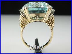 Aquamarine Diamond Ring 18K Yellow Retro Mid Century 20.12ctw Estate Vintage