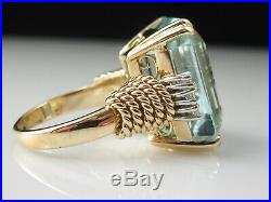 Aquamarine Diamond Ring 18K Yellow Retro Mid Century 20.12ctw Estate Vintage