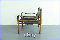 Arne Norell Safari Sirocco Chair Retro Black Leather Midcentury Vintage #2013