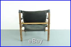 Arne Norell Safari Sirocco Chair Retro Black Leather Midcentury Vintage #2013