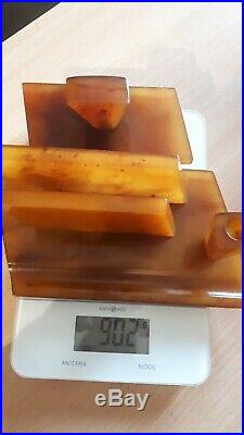 Art Deco Amber Bakelite Catalin Desk inkwell Set Marble 902 grams