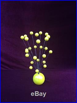 Atomic Ball Kinetic Mobile Sculpture Retro 70s Mid Century Yellow Color