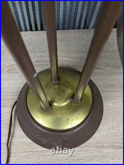 Atomic Mid Century Modern Triple Cone Brown Table Lamp Starburst Bullet Shades