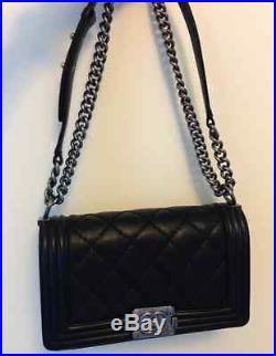 Authentic Chanel Black Bag flap Medium quilted calf leather silver chain Handbag