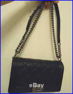 Authentic Chanel Black Bag flap Medium quilted calf leather silver chain Handbag