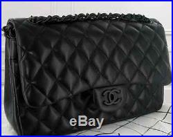 Authentic Chanel SO BLACK Jumbo classic double flap quilted bag handbag