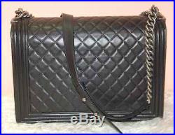 Authentic Chanel black Bag flap large quilted calf leather silver chain handbag