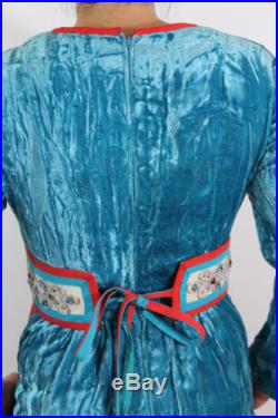 Authentic! Vintage 1960s OSCAR DE LA RENTA Blue Velvet Gown Maxi Dress w Pockets