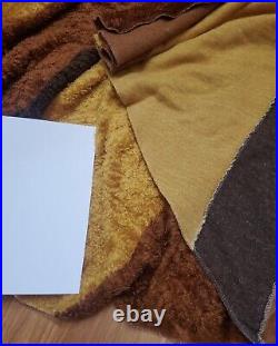 Awesome RARE Mid Century Vtg Retro 70's HUGE Fuzzy Mustard Brn Blanket Fabric