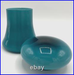 BLUE Mushroom Shaped Lidded Cased Glass Container Candy Jar, Vintage Empoli Era