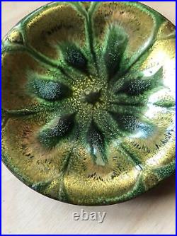 Barbara J. Gibbons MCM Enamel On Copper Green & Gold Flower