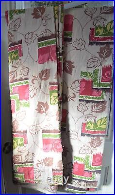 Bark Cloth Drapes MCM Lot of 2 Panels Lined Curtains Leaves Grannycore