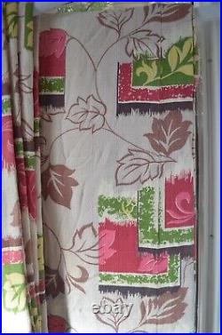 Bark Cloth Drapes MCM Lot of 2 Panels Lined Curtains Leaves Grannycore