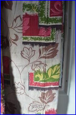 Bark Cloth Drapes MCM Lot of 2 Panels Lined Curtains Leaves Grannycore