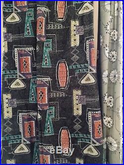 Big Vintage Curtain Fabric 40s 50s Mid Century Modern Atomic Tiki Retro Pair