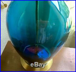 Blenko Vintage Mid Century Modern Blue Art Glass table Lamp mcm retro