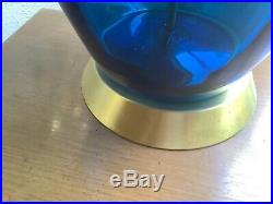 Blenko Vintage Mid Century Modern Blue Art Glass table Lamp mcm retro
