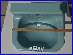 Blue Bathroom Porcelain Sink Vintage Classic Color 074 Mid Century Modern Iron