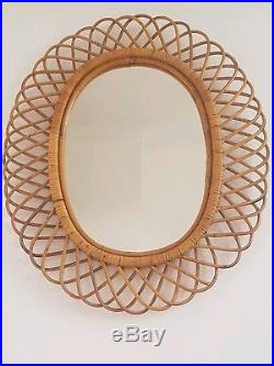 Boho 70s very large oval bamboo mirror original vintage retro mid century home