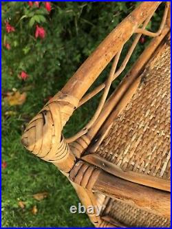 Boho Mid Century Wicker Bamboo Cane Tiki Retro Scandi Vintage Corner Shelf #L