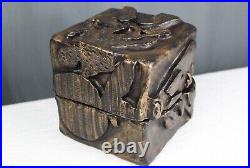 Brutalist covered box, molded pottery/ceramic, Paul Evans, Tempestini style