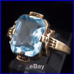 C. 1940s Retro Blue Gemstone 10k Rose Gold Ring Estate Vintage Mid Century