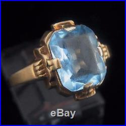 C. 1940s Retro Blue Gemstone 10k Rose Gold Ring Estate Vintage Mid Century