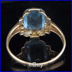 C. 1940s Retro Blue Gemstone 10k Yellow Gold Ring Estate Vintage Mid Century