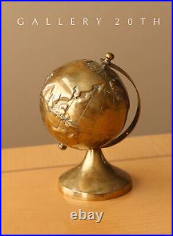 COOL! SMALL DESK BRASS GLOBE! WORLD VTG MAP ATOMIC NY PENTHOUSE RETRO 1940s 50s