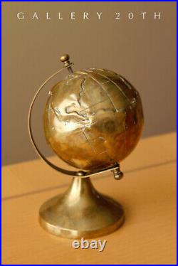 COOL! SMALL DESK BRASS GLOBE! WORLD VTG MAP ATOMIC NY PENTHOUSE RETRO 1940s 50s