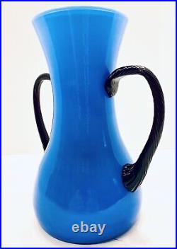 Carlo Moretti Empoli 9 Cased Turquoise Blue Italian Art Glass Vase, Near MINT