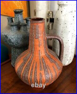Carstens Atelier Handled Vase Pitcher #201 Wgp West German Fat Lava MCM Pottery