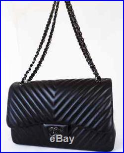 Chanel So Black Chevron Jumbo Authentic classic double flap quilted bag handbag