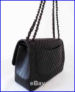 Chanel So Black Chevron Jumbo Authentic classic double flap quilted bag handbag