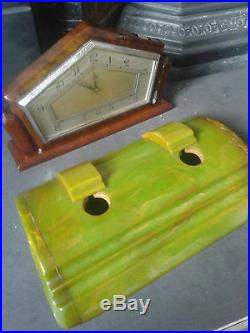 Deco Green Amber bakelite phenolic catalin Carvacraft Inkwell + Clock 1488g