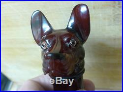 EGYPTIAN REVIVAL ART DECO CHERRY AMBER BAKELITE DOGS HEAD CANE / PARASOL HANDLE